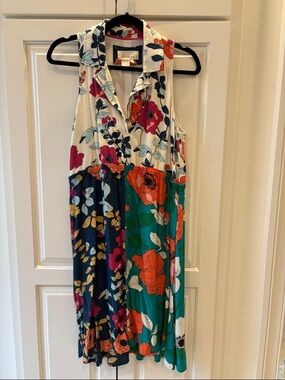Anthropologie Multicolor Floral Sleeveless Collared Dress